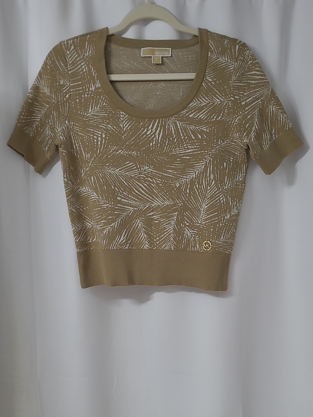 Michael Kors Palm Print Short Sleeve Knit Sweater